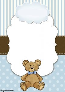 FREE Printable Teddy Bear Blue Simple Invitation Template