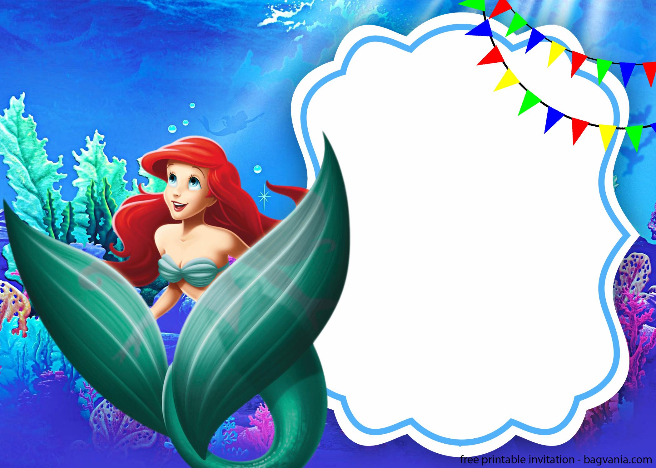 FREE Ariel the Little Mermaid with Photo invitation template FREE