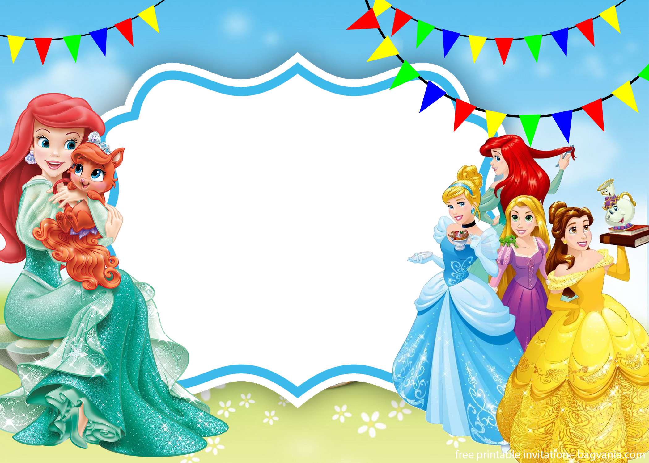 Golden Disney Princesses Invitation Template | FREE Printable Birthday