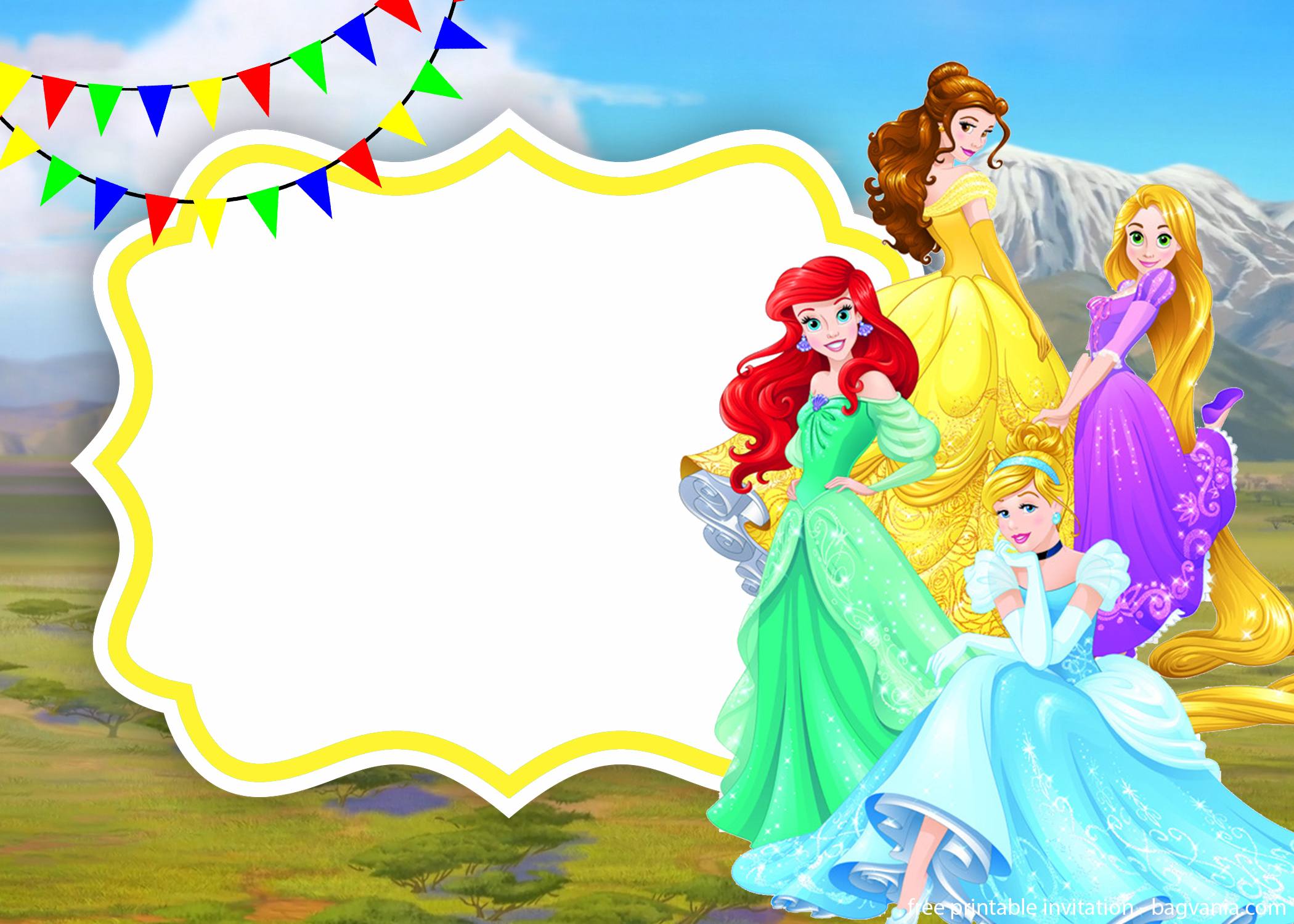Golden Disney Princesses Invitation Template | FREE Printable Birthday