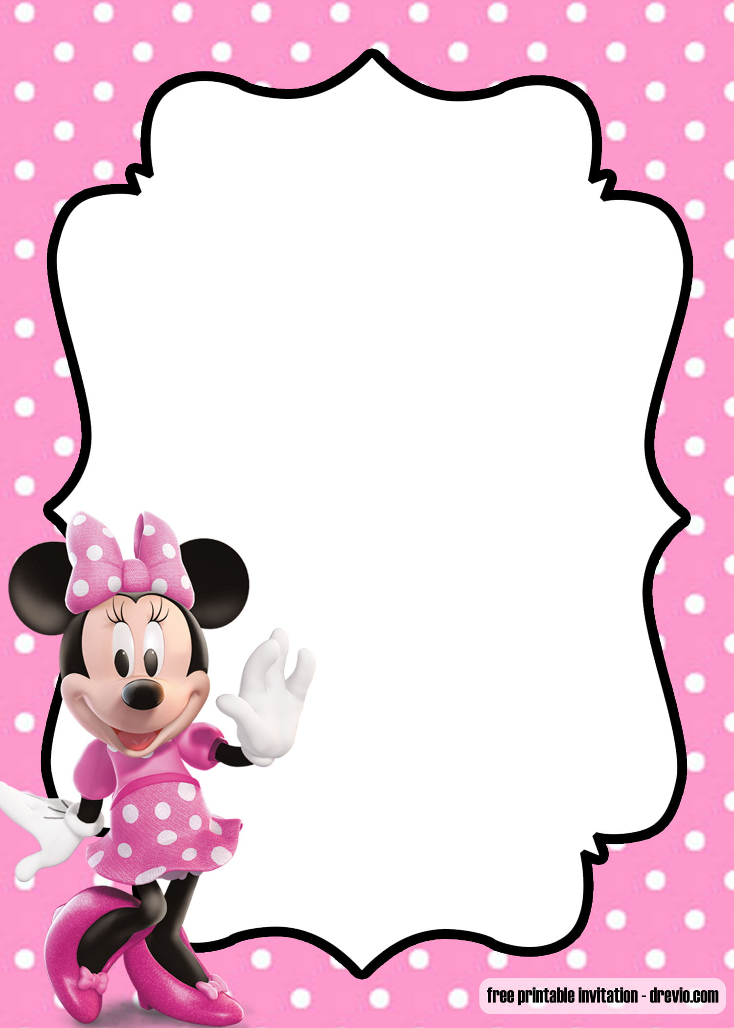 Editable Pink And Gold Minnie Mouse Invitation Template