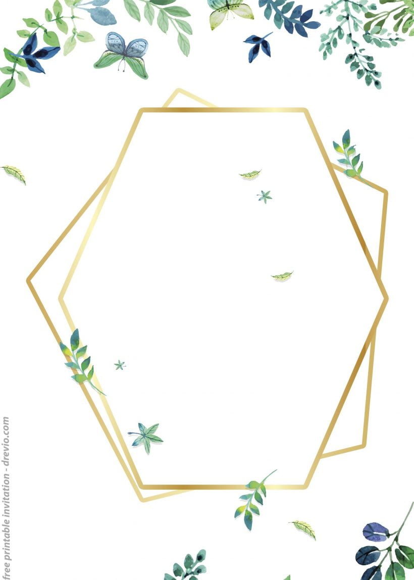 FREE Printable Golden Floral Frame Invitation Templates | FREE ...