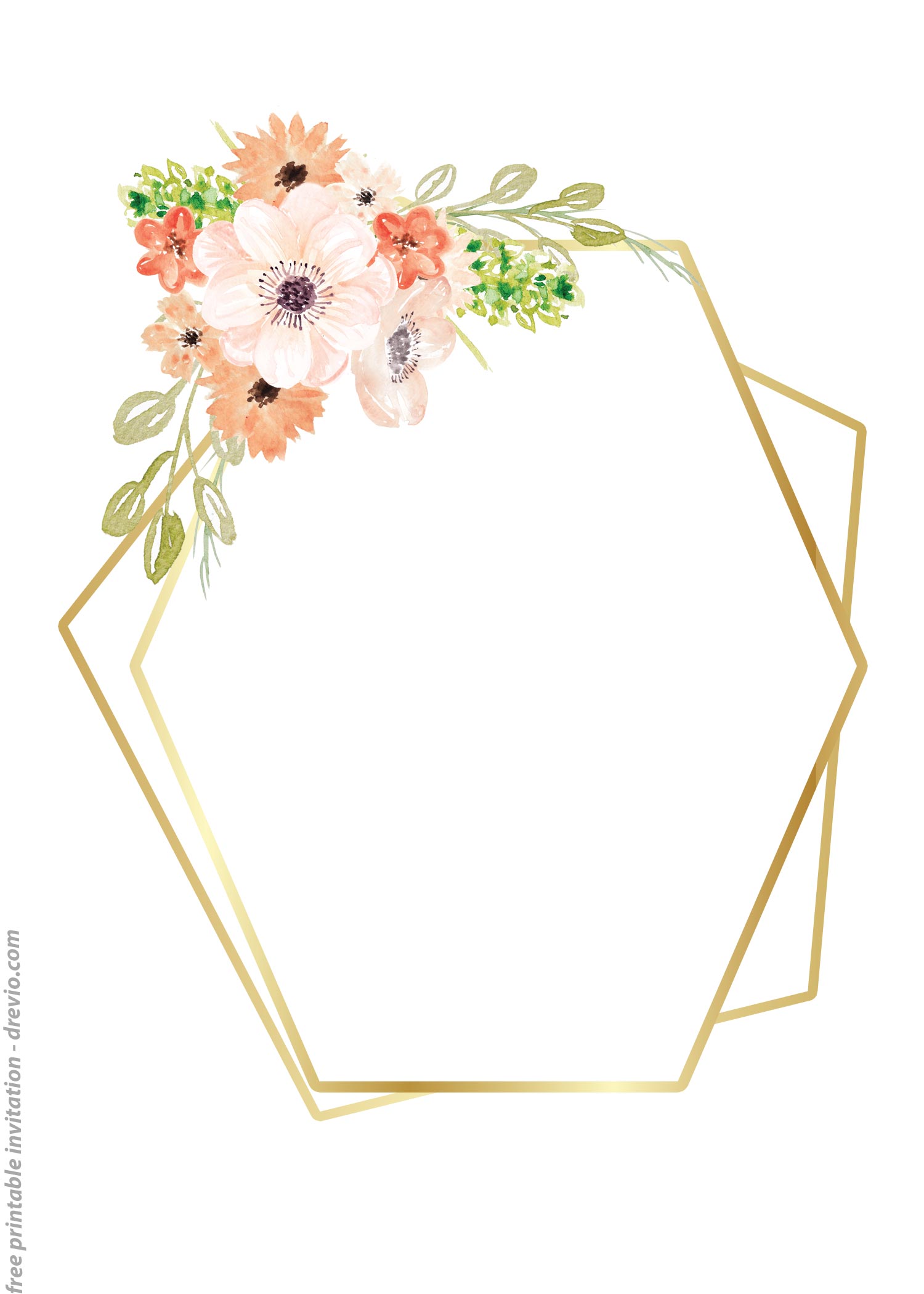 FREE Printable Golden Floral Frame Invitation Templates FREE 