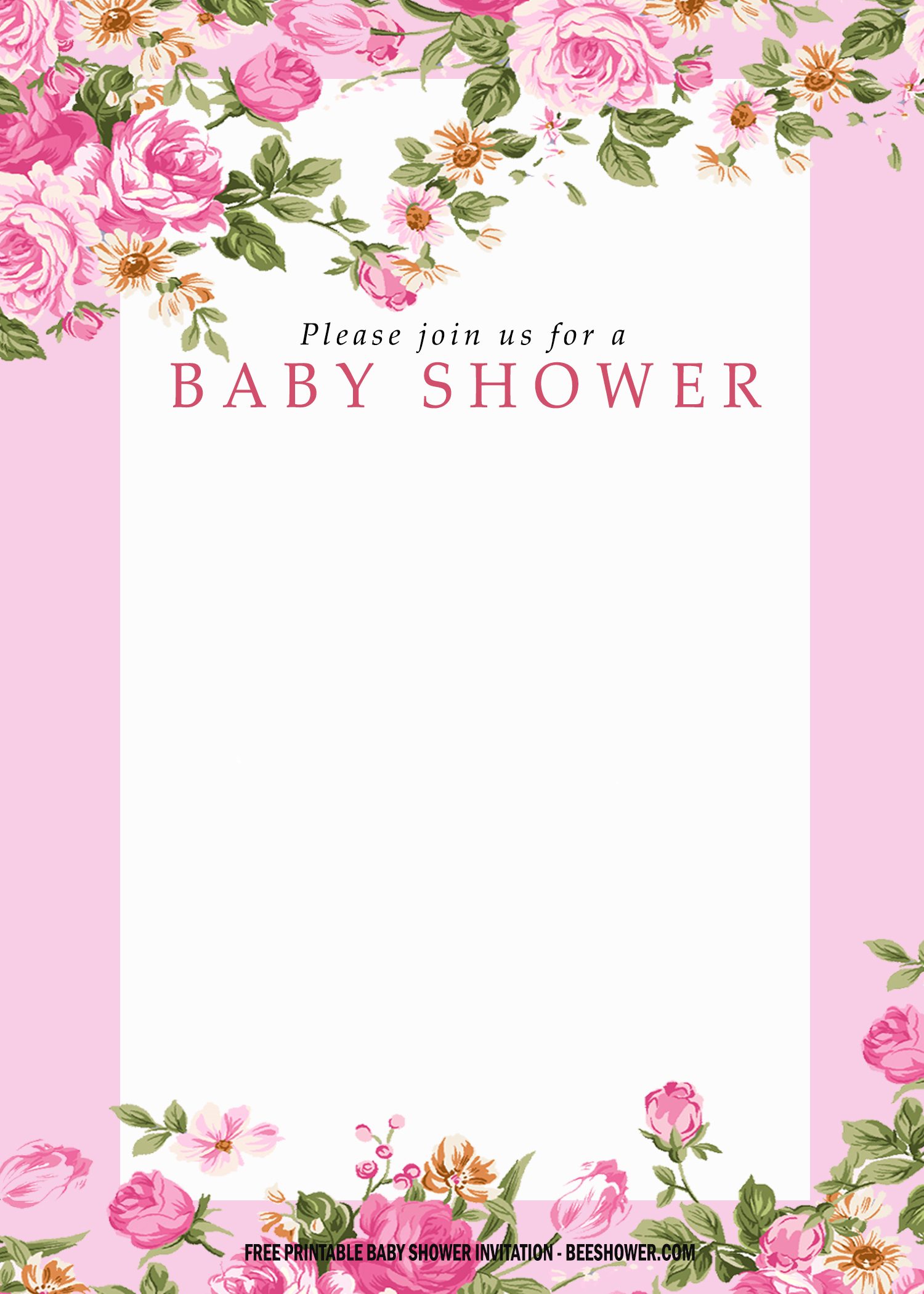 FREE Floral Pink Baby Shower Invitation Templates FREE Printable 