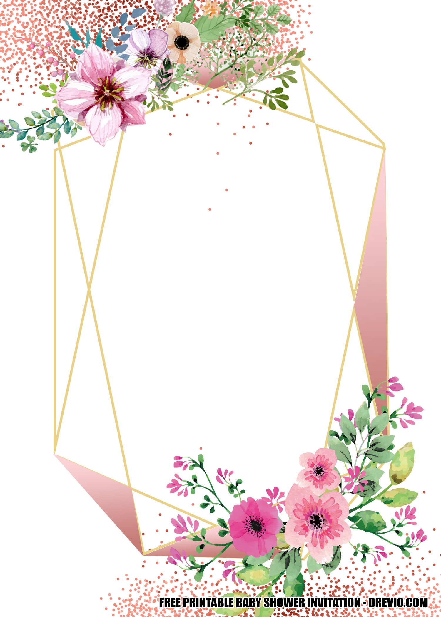 FREE Blush Floral Rose Gold Geometry Invitation Templates FREE Printable Birthday Invitation 