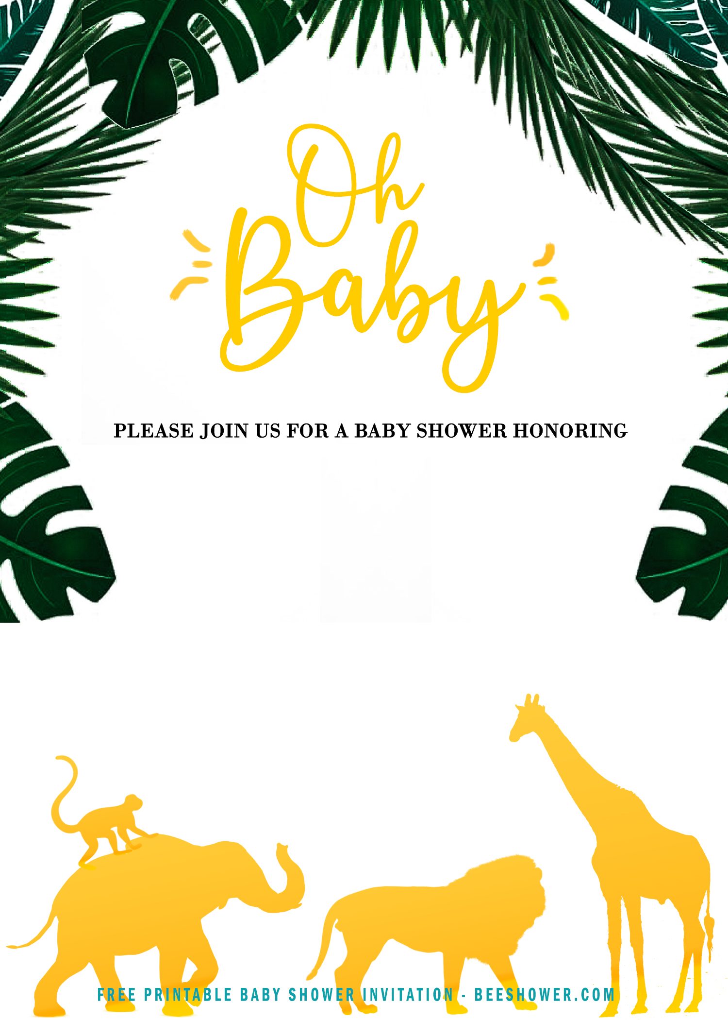 FREE Jungle Party Gold Themed Animals Invitation Templates – FREE