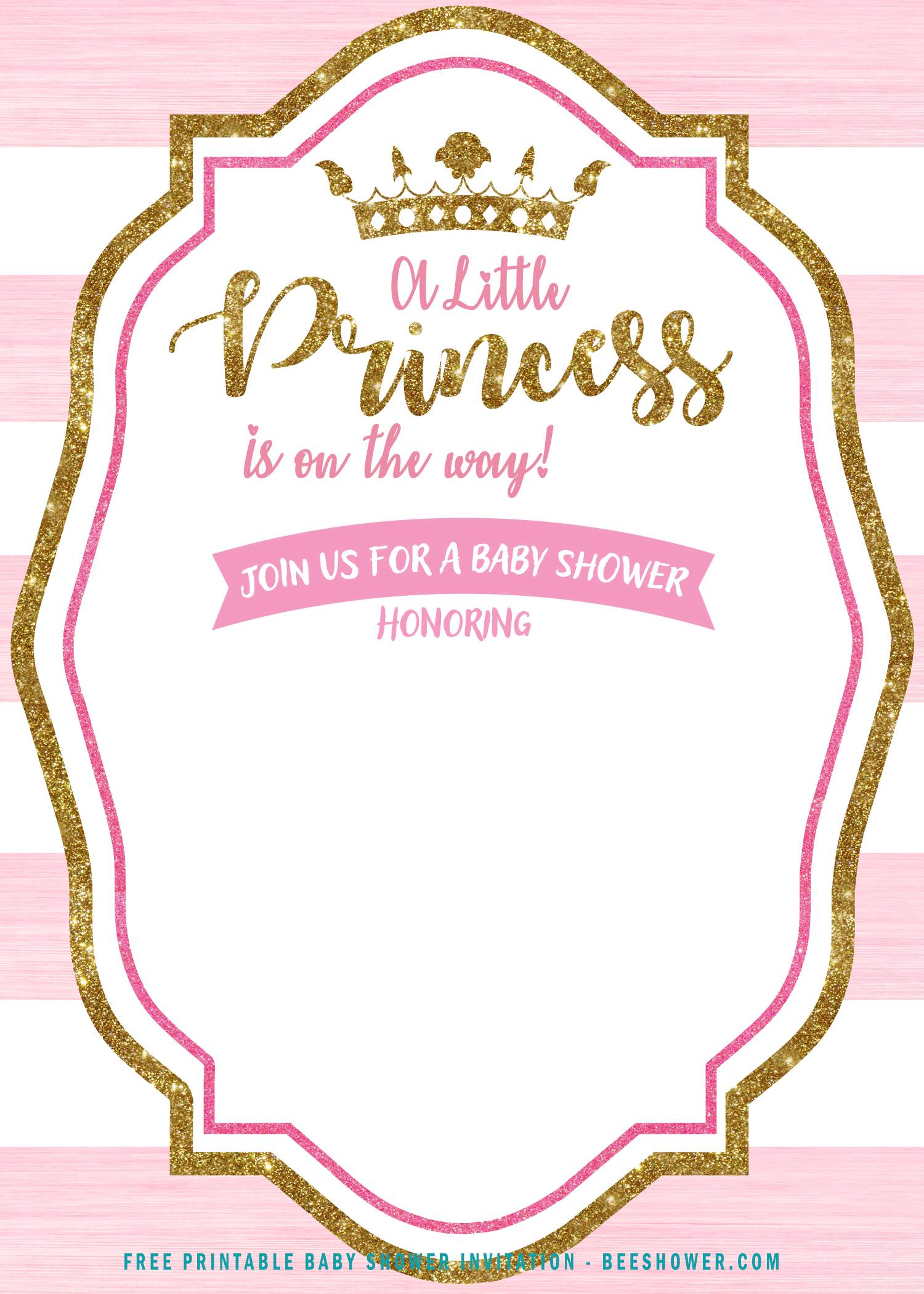 FREE Pink And Gold Princess Baby Shower Invitation Templates FREE Printable Birthday