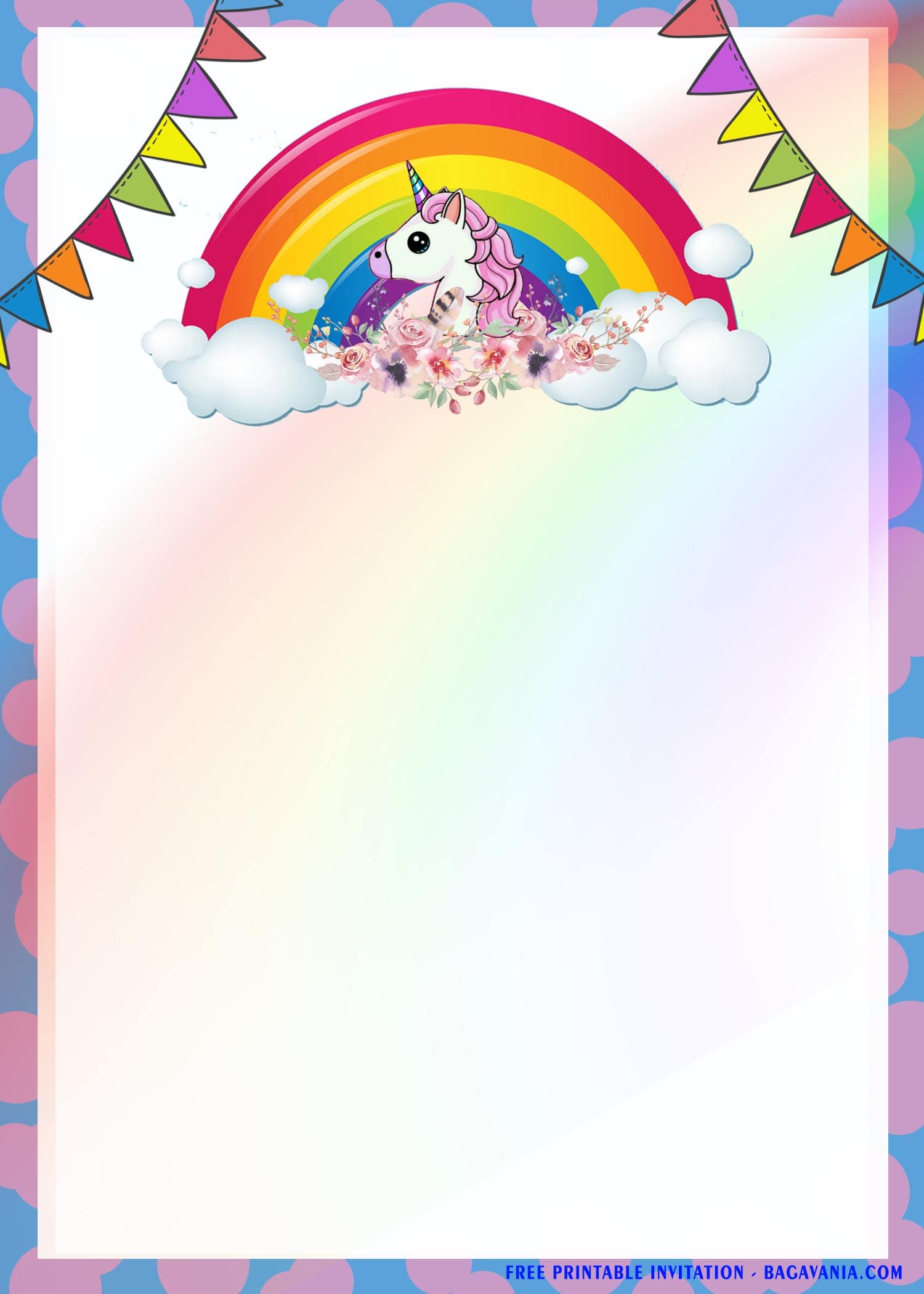  FREE Printable Rainbow Magical Unicorn Birthday Invitation 