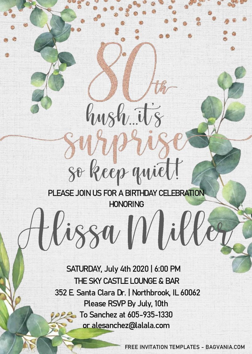 Floral 80th Birthday Invitation Templates Editable With MS Word