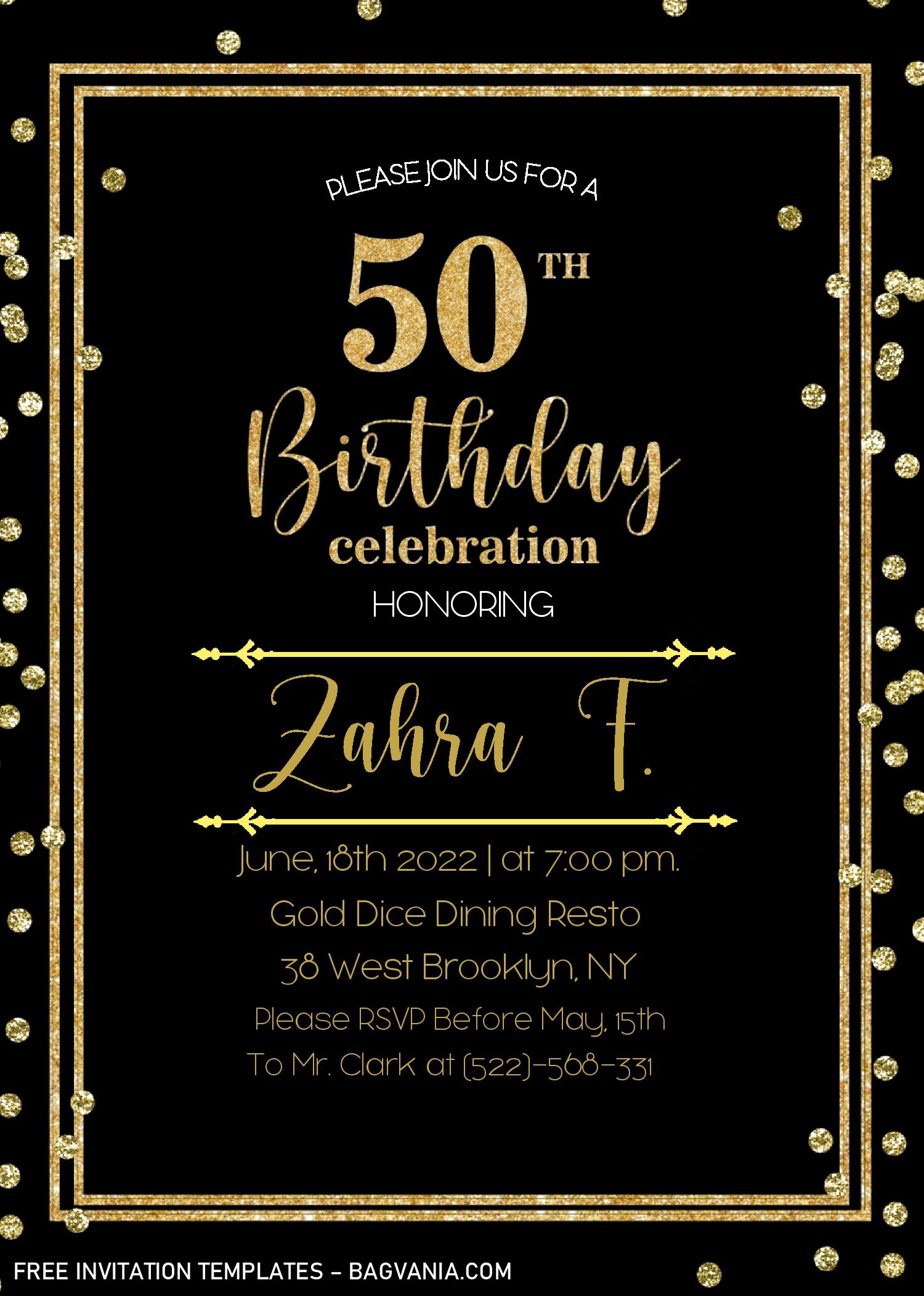 Black And Gold 50th Birthday Invitation Templates – Editable With MS
