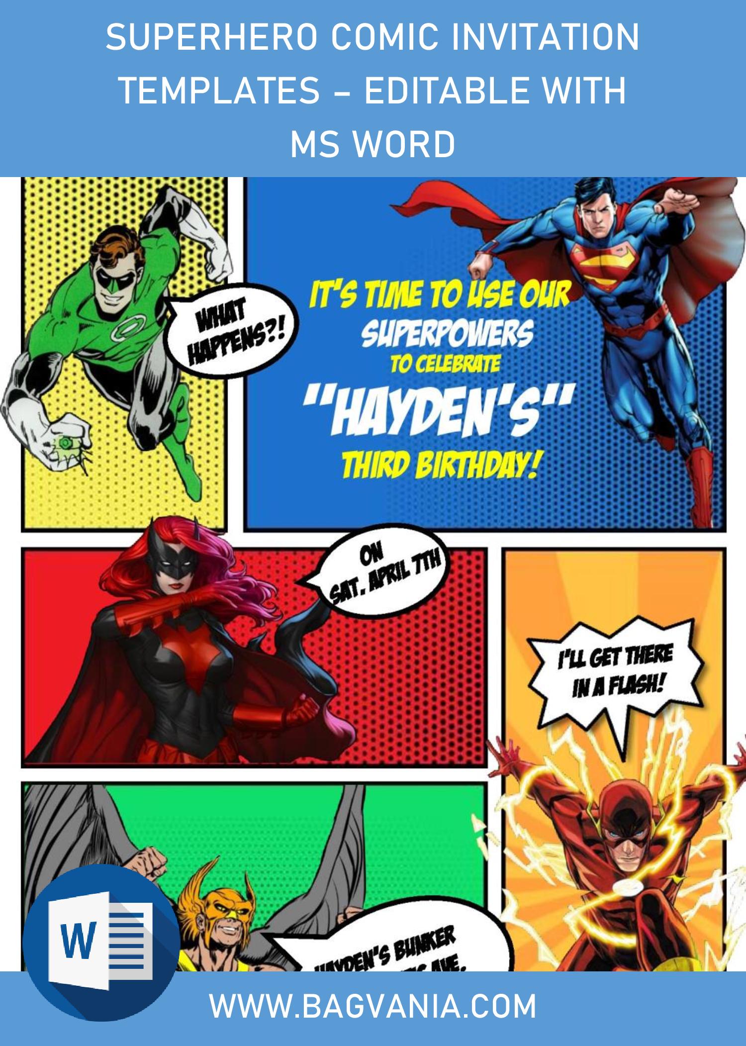 Superhero Comic Invitation Templates Editable With Ms Word Free Printable Birthday Invitation Templates Bagvania