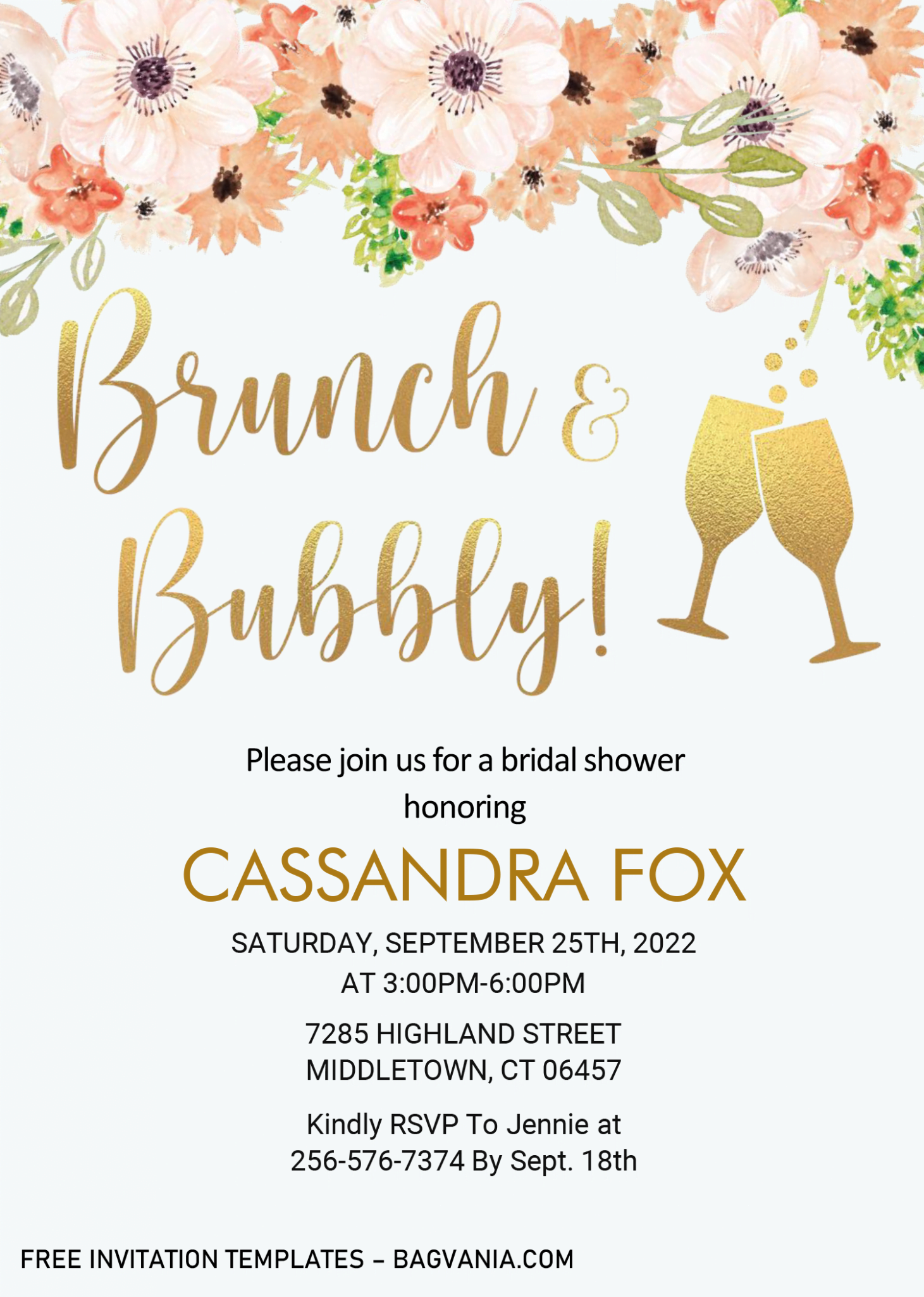 Gold Brunch And Bubbly Invitation Templates Editable With MS Word