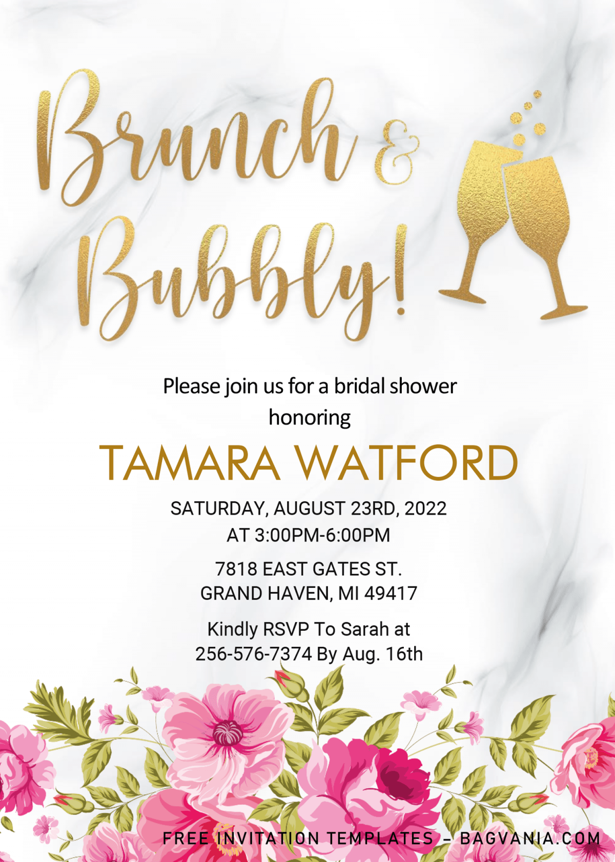 Gold Brunch And Bubbly Invitation Templates Editable With MS Word 