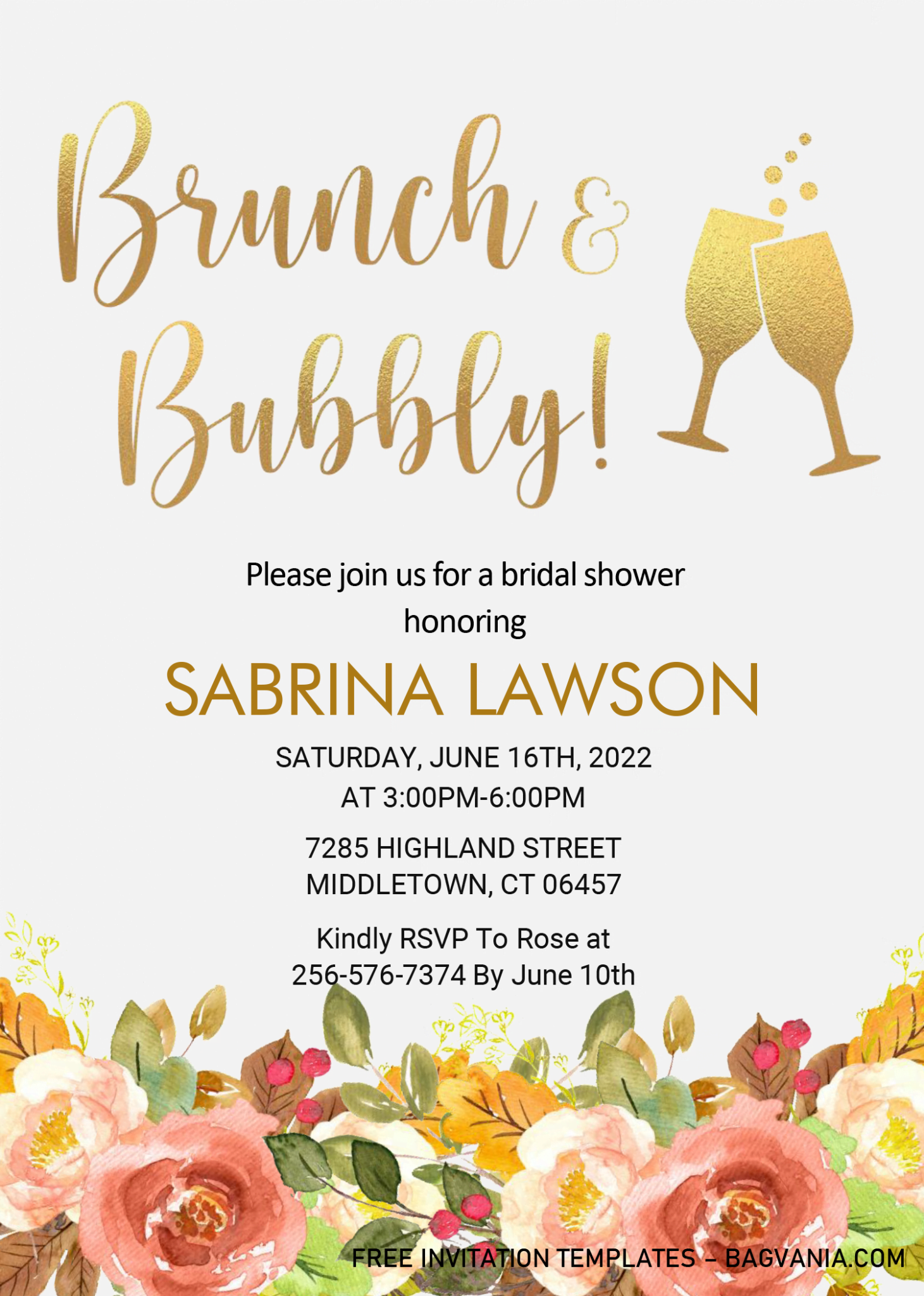 Gold Brunch And Bubbly Invitation Templates – Editable With MS Word ...