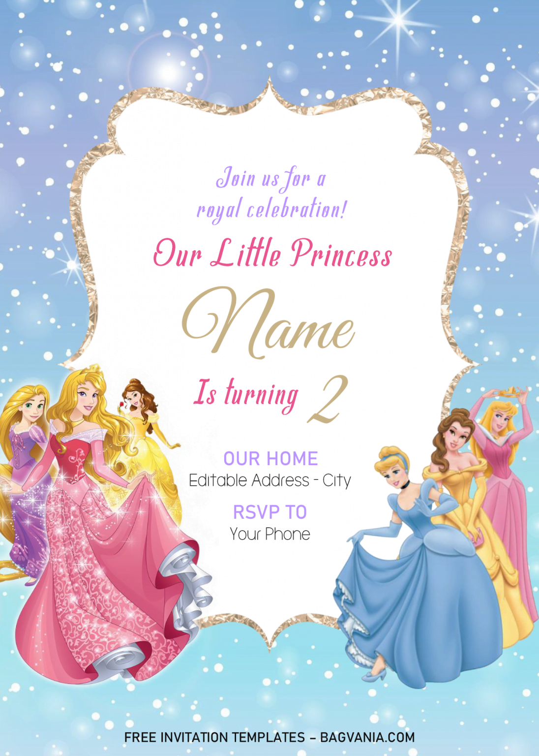Disney Princess Invitation Templates Editable With MS Word FREE