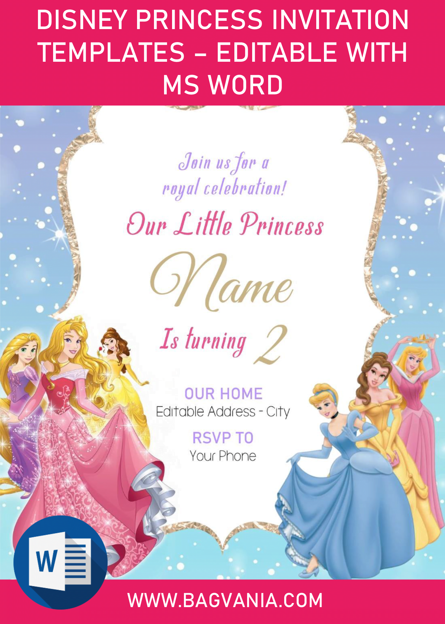 Disney Princess Invitation Templates – Editable With MS Word | FREE  Printable Birthday Invitation Templates - Bagvania