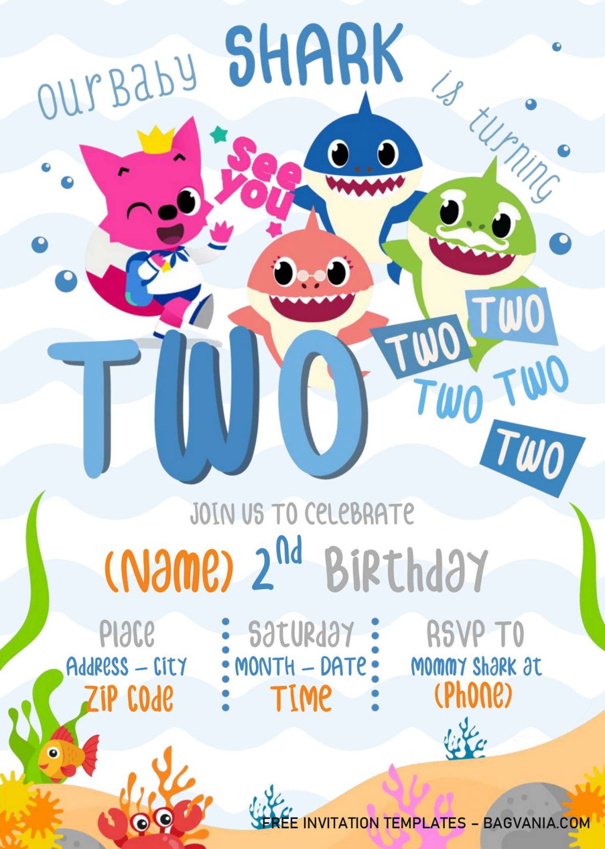 Baby Shark Birthday Invitation Templates – Editable With Microsoft Word ...