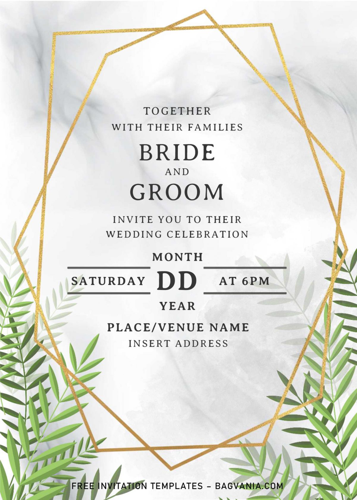 Greenery Geometric Wedding Invitation Templates – Editable With MS Word ...