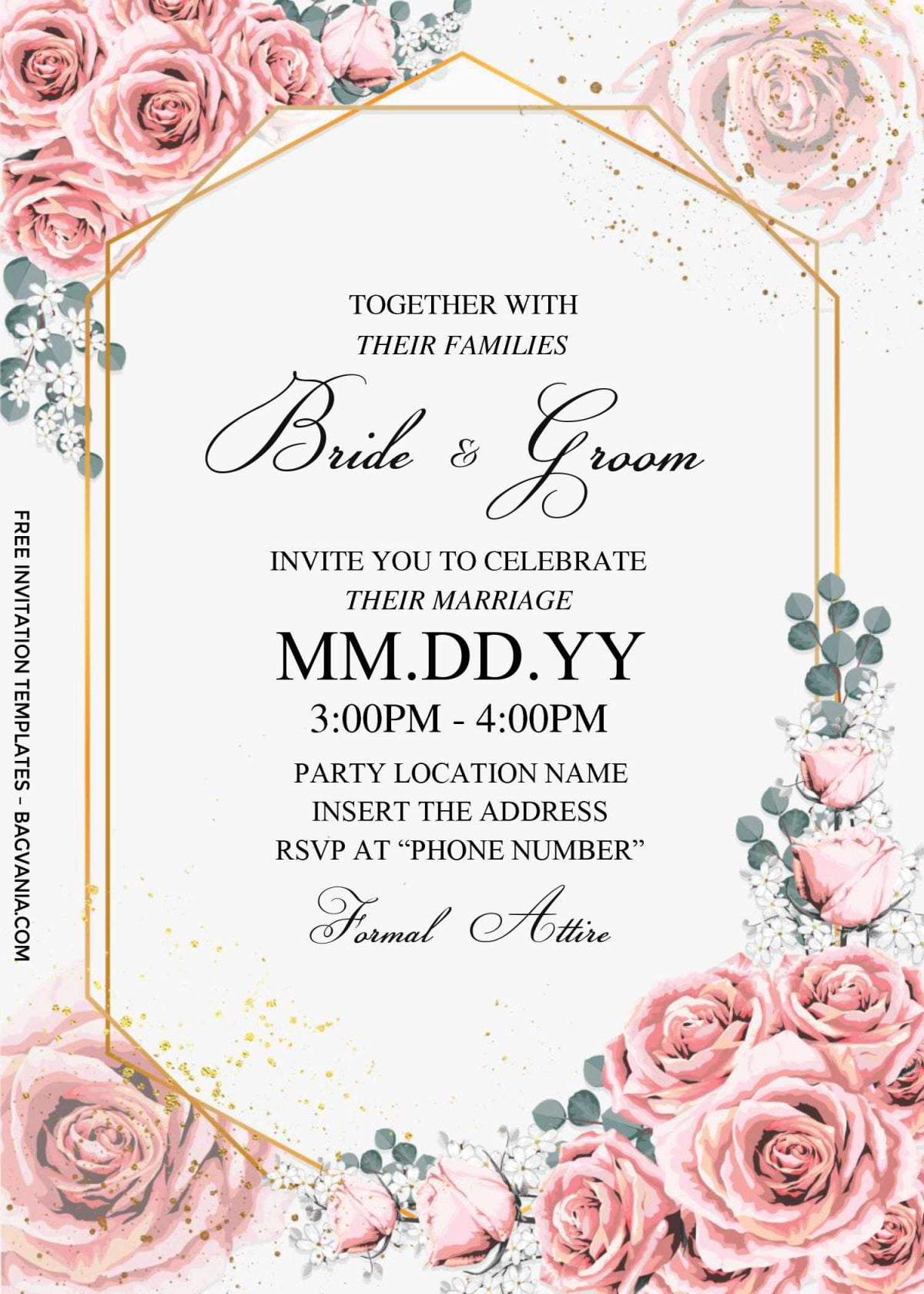 Free Dusty Rose Wedding Invitation Templates For Word | FREE Printable ...