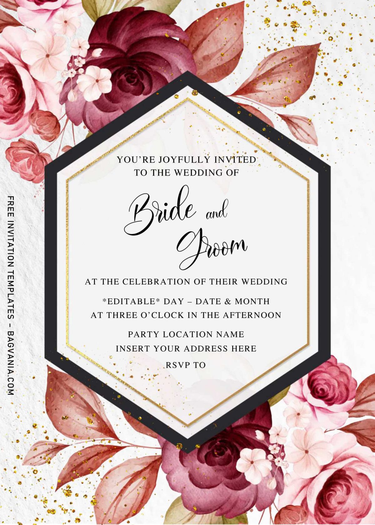 Free Burgundy Floral Wedding Invitation Templates For Word | FREE