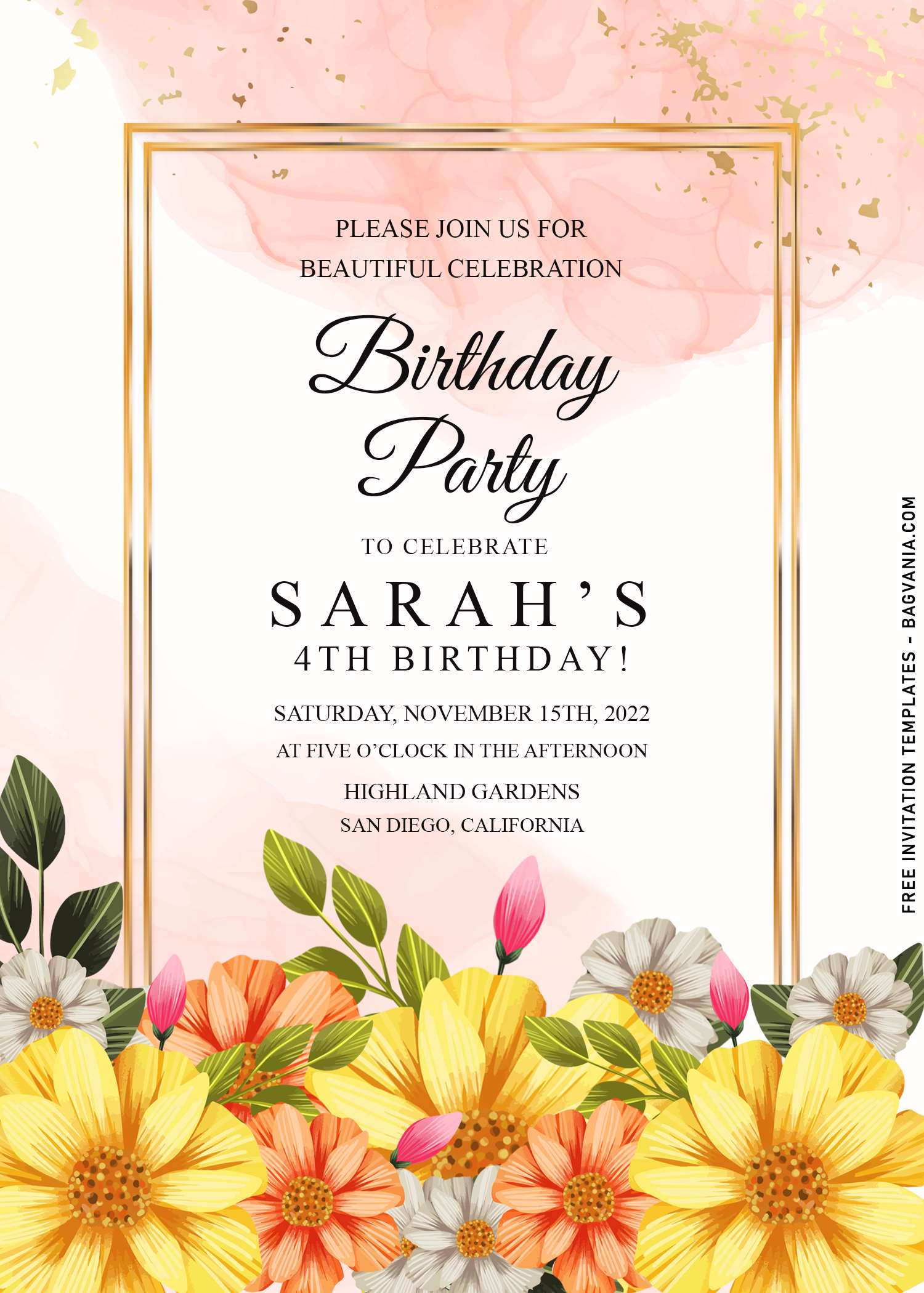7+ Fancy Floral Birthday Invitation Templates For Your Kid's Birthday This  Spring | FREE Printable Birthday Invitation Templates - Bagvania