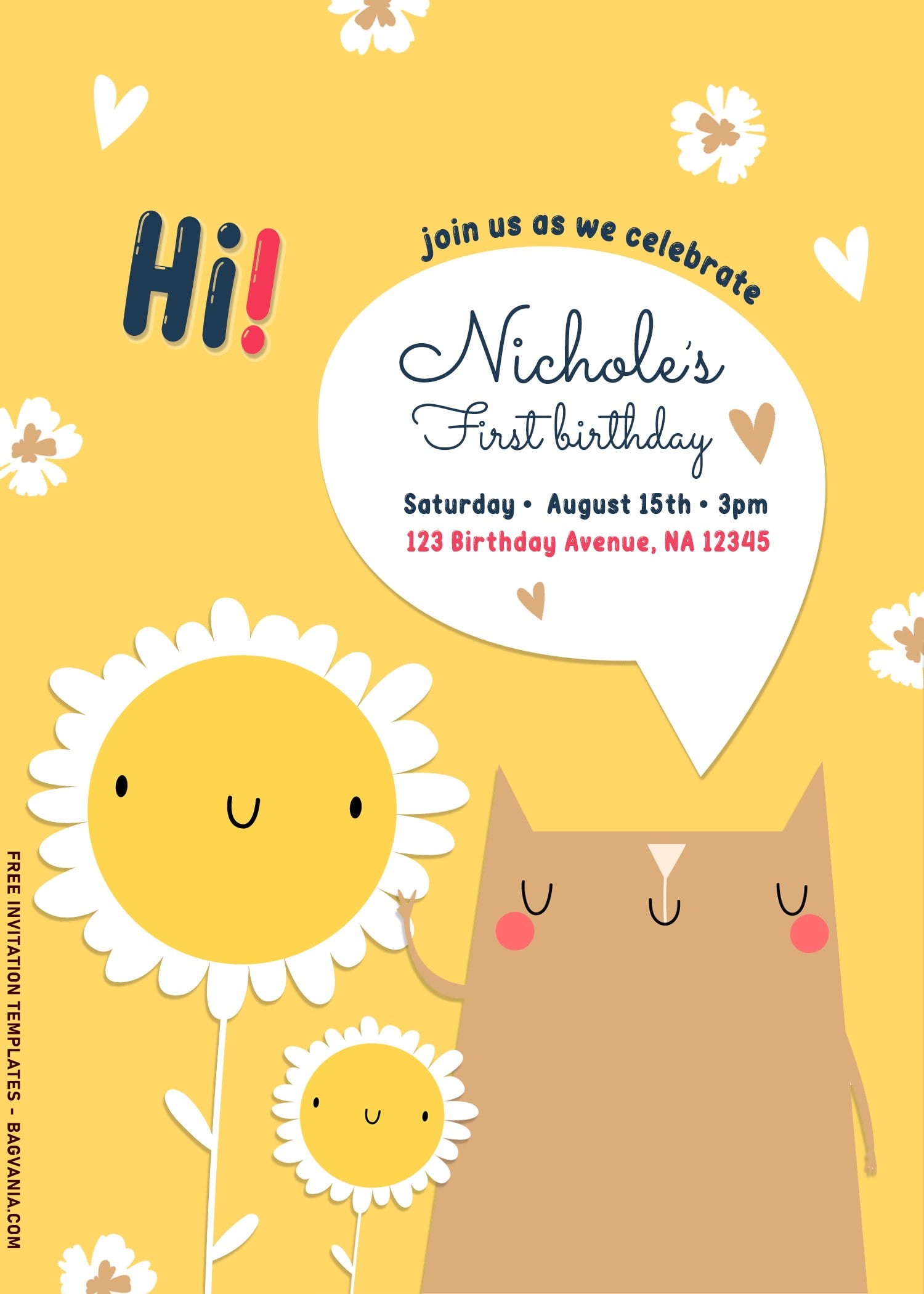9+ Simply Cute Birthday Invitation Templates With Flower And Cat | FREE