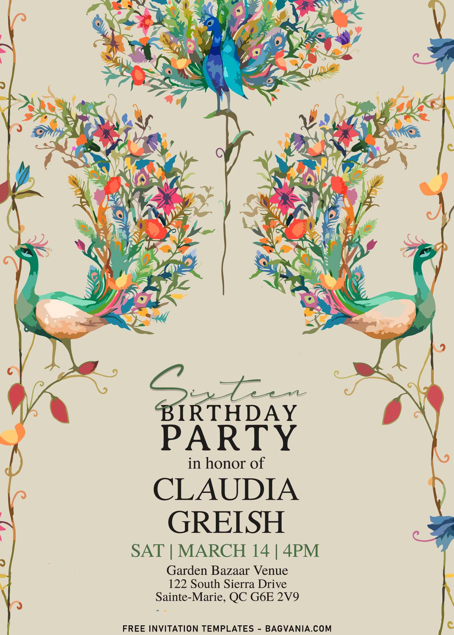 8+ Watercolor Peacock And Flower Fall Birthday Invitation Templates | FREE  Printable Birthday Invitation Templates - Bagvania