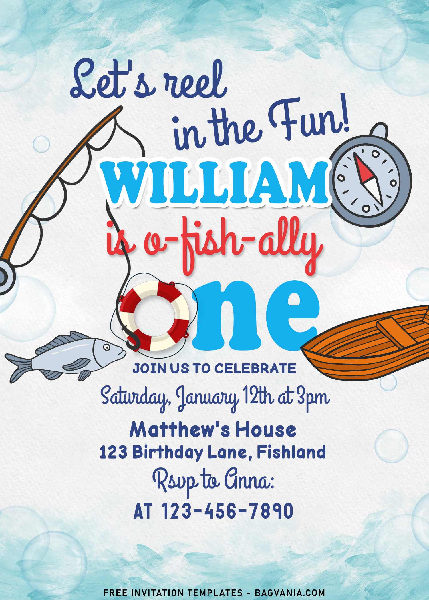 O-Fish-Ally One / Watercolor Fishing Birthday Invitations / Fish Birthday  Party - .de