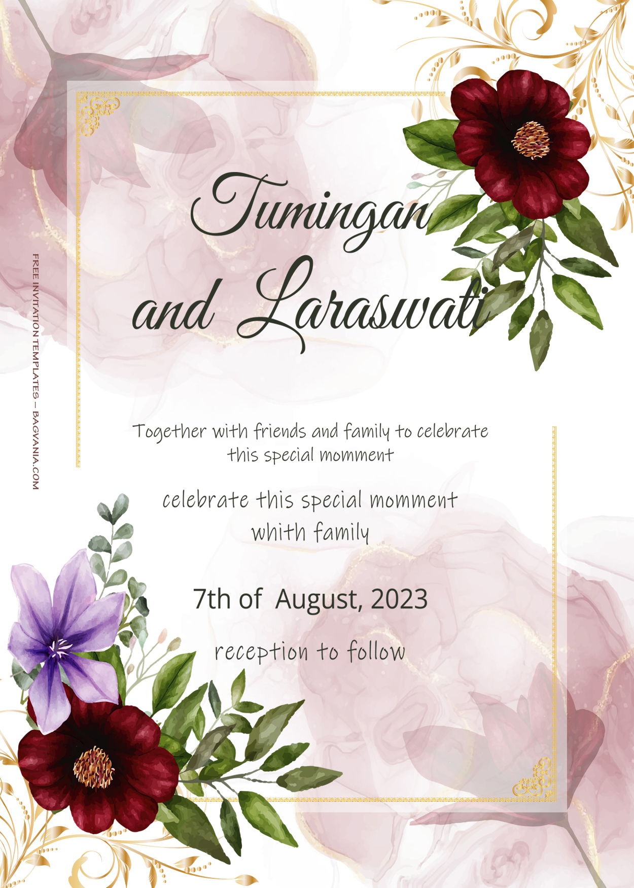 8+ Red Charm With Gold Floral Wedding Invitation Templates | FREE Printable  Birthday Invitation Templates - Bagvania