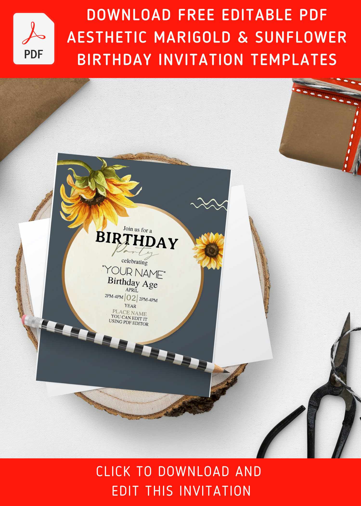 Free Editable PDF) Aesthetic Marigold & Sunflower Garden Birthday Invitation  | FREE Printable Birthday Invitation Templates - Bagvania