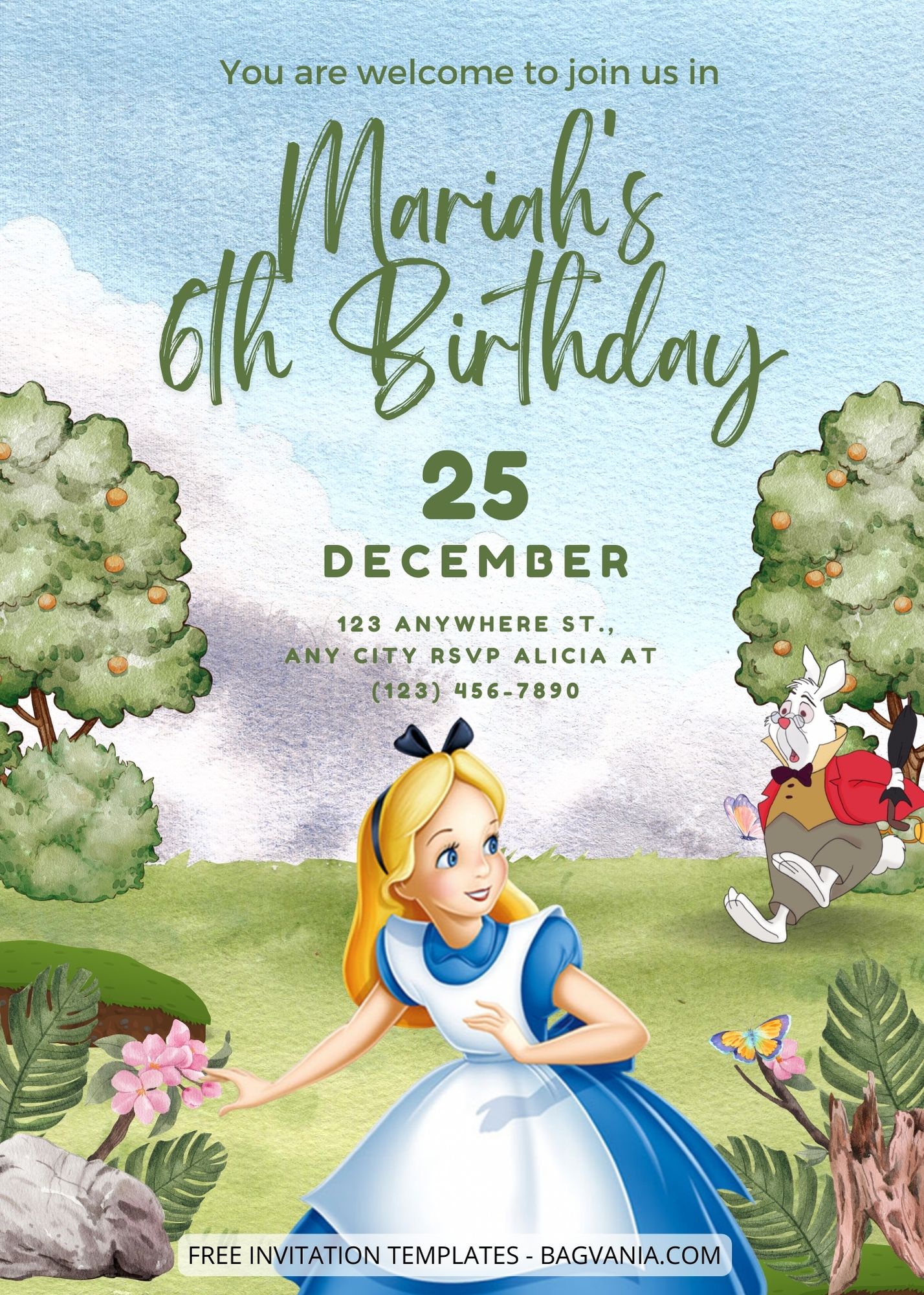 Alice in Wonderland Birthday Party Invitation - Canva Template