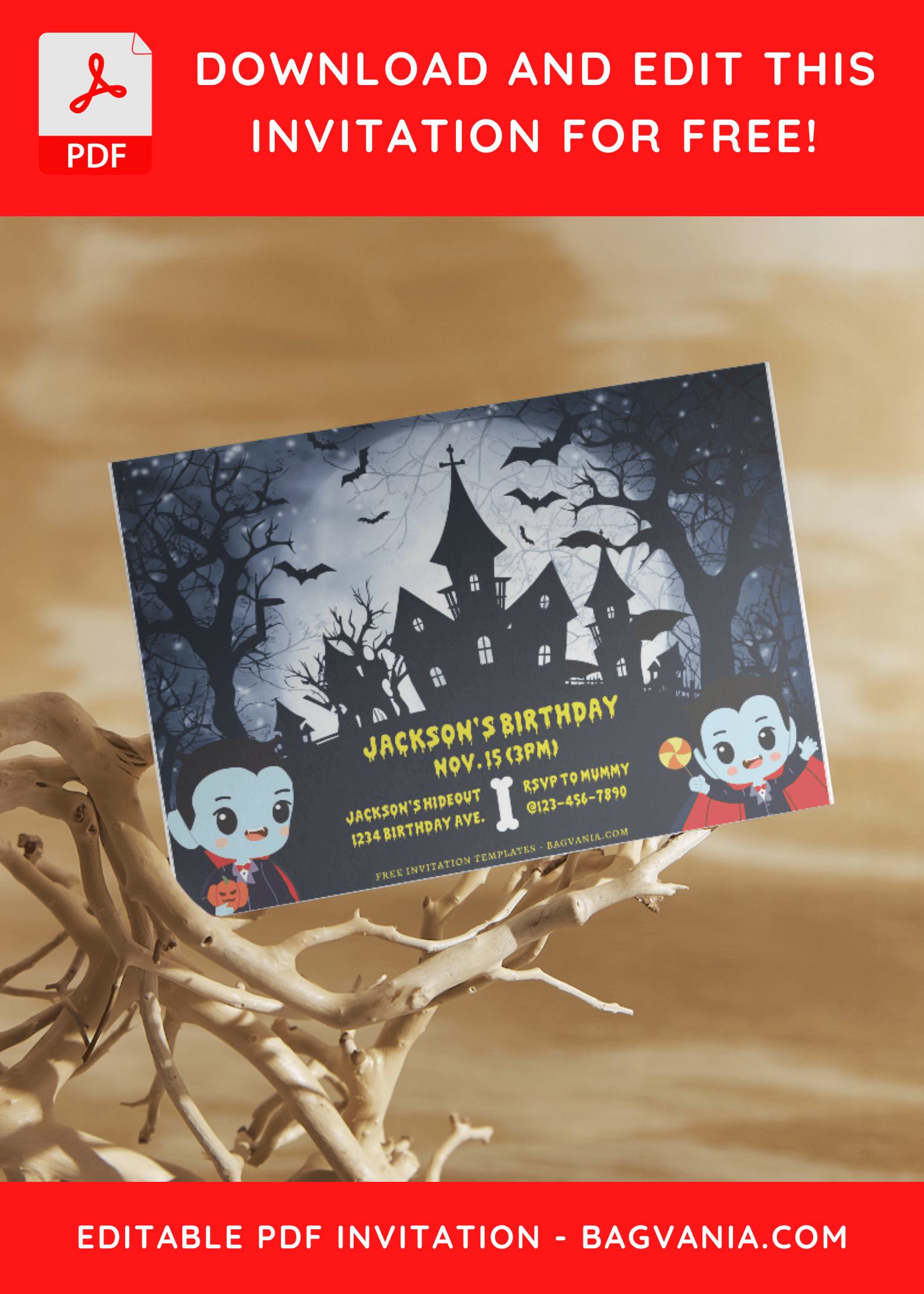 Free Editable PDF) Howling Night Dracula Birthday Invitation